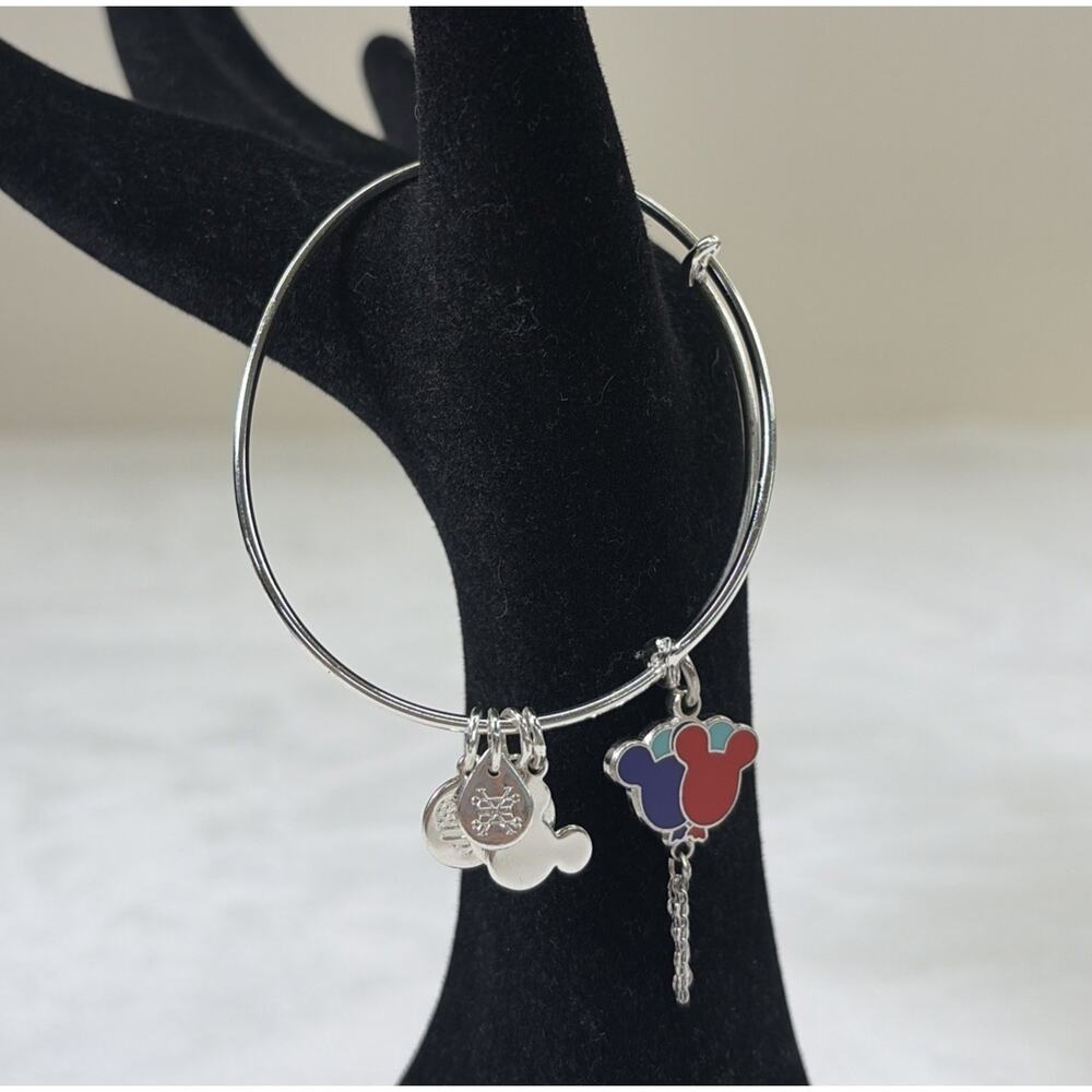 Disney Park Alex & Ani Bracelet Bangle Classic Mickey Balloons Dangle Silver